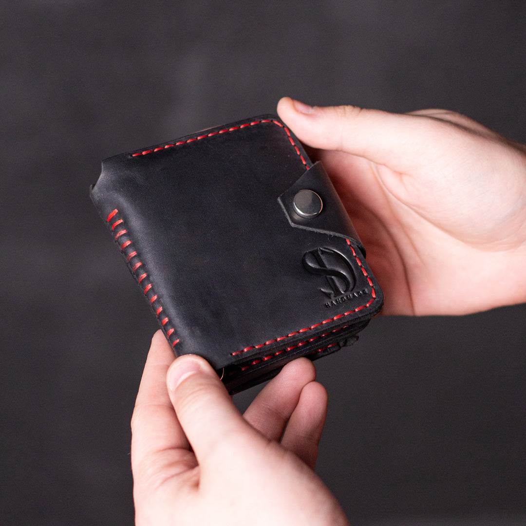 Wallet with money-clip Slim, black with red thread