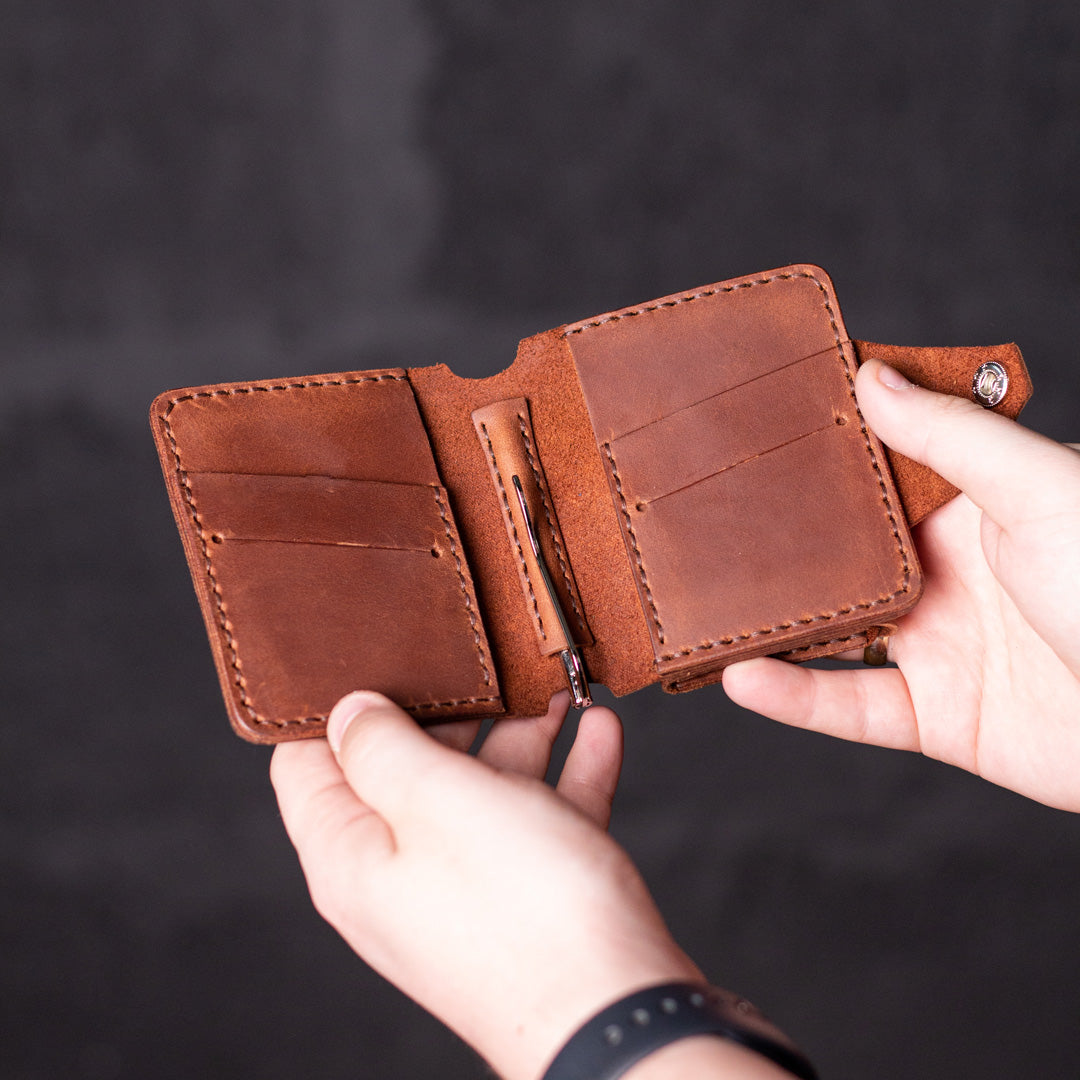 Wallet with money-clip Slim, cognac